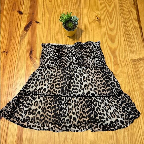 Ganni 1788 Mullin Georgette Animal Print Smocked Mini Skirt Size 40 EUR/8-10 US - Picture 1 of 9